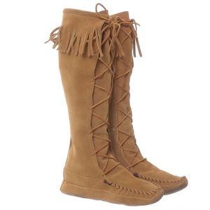 Minnetonka soft soled suede knee high moccasins